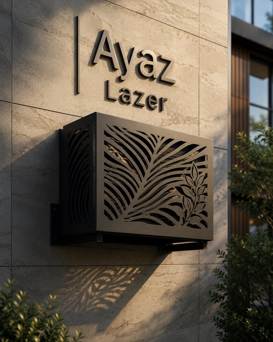 Yaprak desenli lazer kesim metal dekoratif klima dış ünite kapaması